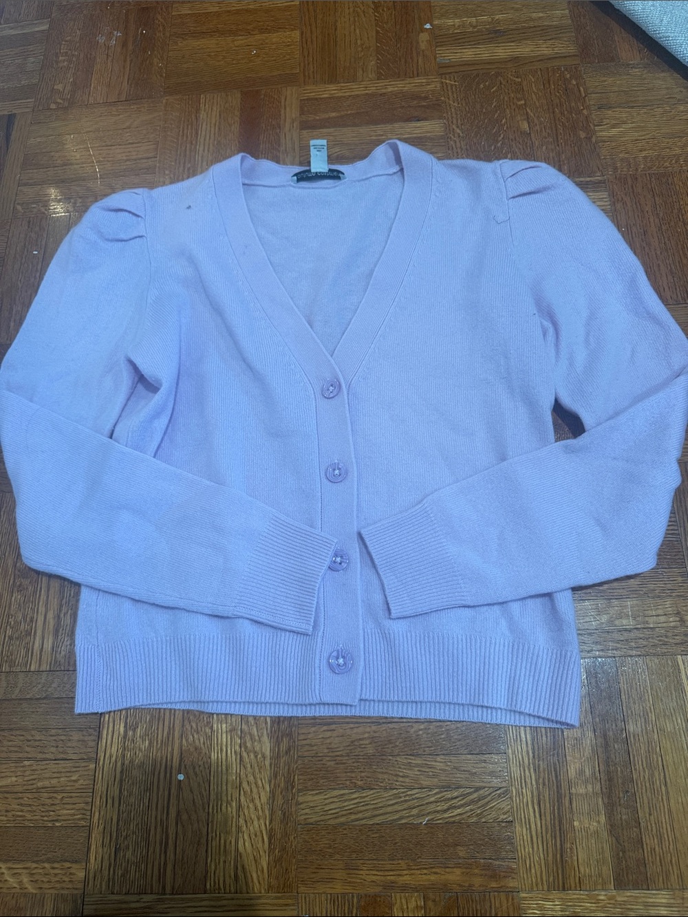Autumn Cashmere Lavender Puff-Sleeve V-Neck Cardigan